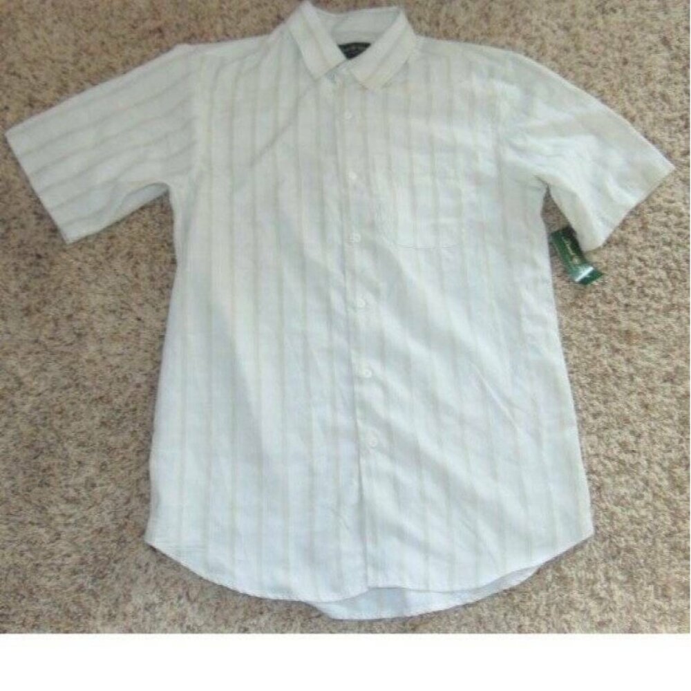 Mens Sport Shirt Cream Striped Small Short Sleeve Button Front Camp David Taylor